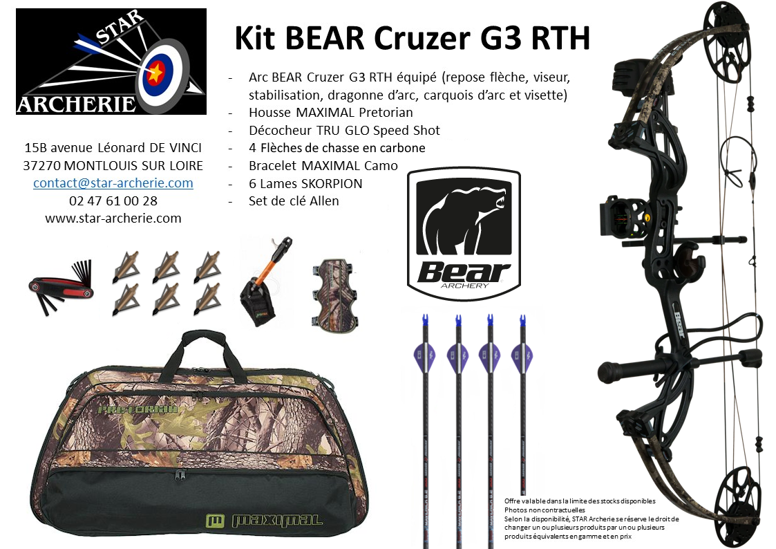 Arc à poulie de chasse réglable Bear Archery Cruzer RTH-RTX, 5 à